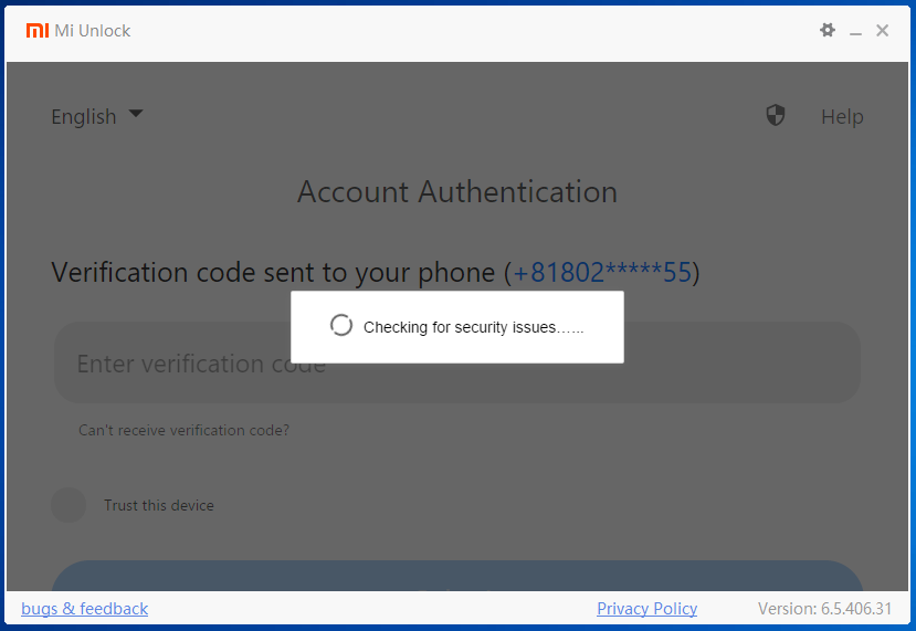 Mi Unlock "Checking for security issues" It is pointless to wait forever. いつまで待っても無意味です。