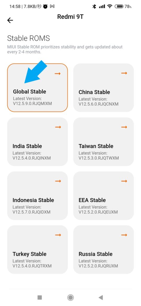 MIUI Downloader, touch "Global Stable"